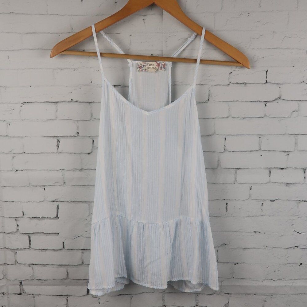 PINK REPUBLIC WHITE WITH LIGHT BLUE STRIPE PEPLUM SUMMER TANK TOP SIZE XS